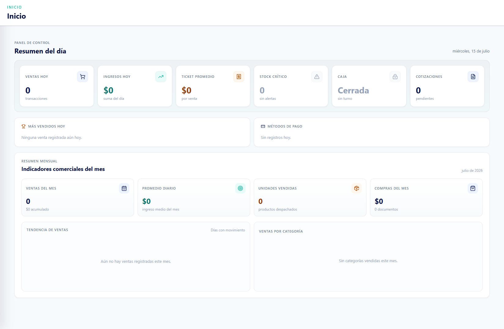 Dashboard de control y resumen diario en Nova POS